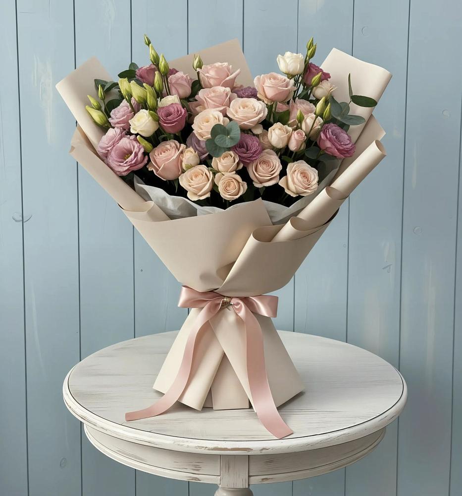 Букет цветов из: Розы и Лизиантусы в Архиповке