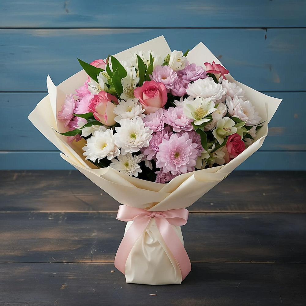 Букет цветов из: Хризантемы, Альстромерии и Розы в Архиповке